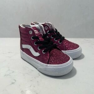 Vans Sk8 Hi Zip Magenta Glitter Hi Top Sneaker Size 4.5